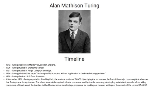 Picture of Alan Turing tribute page